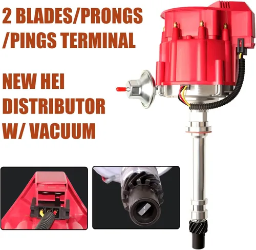 Vista 2 de MAS Racing HEI Distribuidor y cables de bujía y mazo de cables de coleta gratis, kit combinado de tapa roja de repuesto para Chevy 283 302 307 327