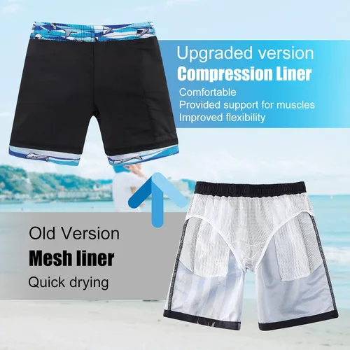 Vista 4 de Funnycokid Traje de baño para niños, con forro de compresión, traje de baño de secado rápido, pantalones cortos de playa para niños de 4 a 12 años