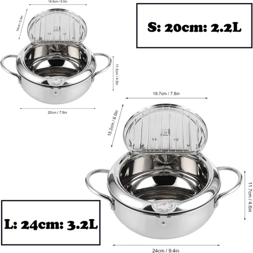 Vista 6 de Freidora olla freidora japonesa mini olla de acero inoxidable Olla de temperatura controlada Tempura Sartén Termómetro Cocina de inducción Ollas