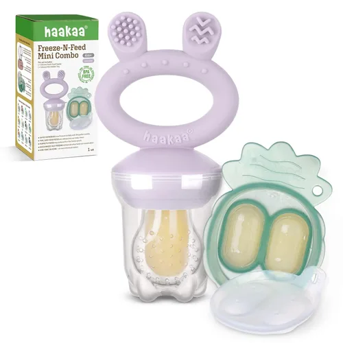 Vista 12 de haakaa Comedor de alimentos de frutas para bebé y mini bandeja de picar con congelador, moldes de piruleta de leche materna para alivio de Azul