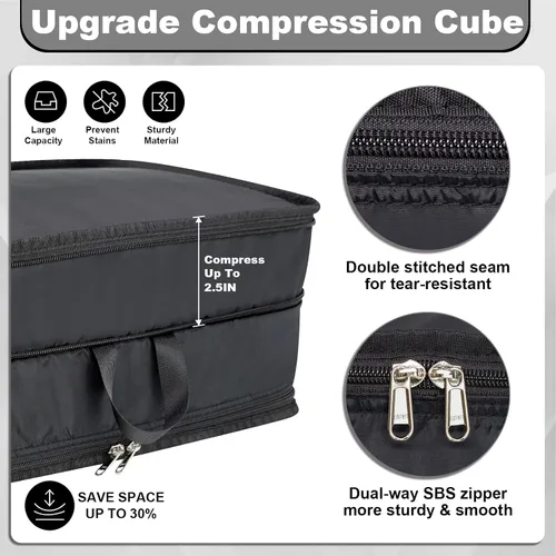 Vista 2 de Cubos de compresión extra grandes para artículos esenciales de viaje, paquete de 2 cubos de viaje expandibles para bolsas de embalaje, organizador