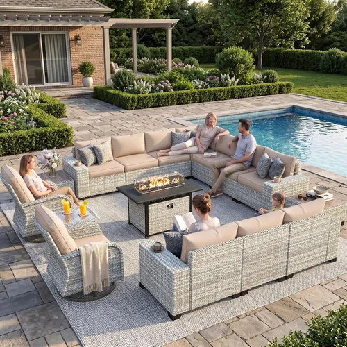 Vista 8 de Muebles de patio al aire libre conjunto PE mimbre ratán al aire libre sofá seccional Gris