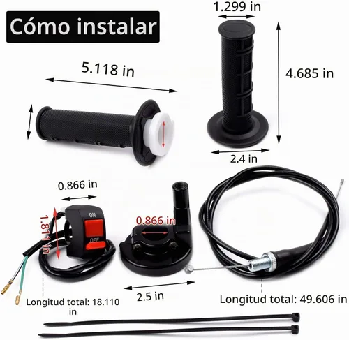 Vista 5 de 7/8 22mm puños de acelerador de goma suave con cable de giro, conjunto de acelerador para mini bicicleta de 50cc 90cc 110cc 125cc Mini/Pit/Dirt/ATV