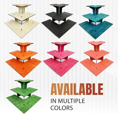 Vista 5 de Mesa expositora de esquina de ébano quemado de 3 niveles con estantes para productos - portátil