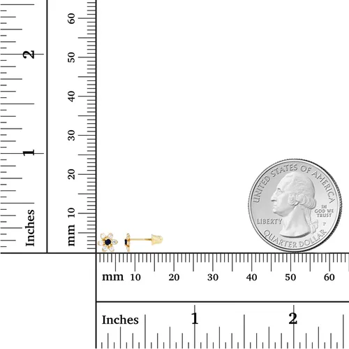 Vista 4 de Aretes de oro macizo de 14 quilates con piedra natal natural de 0.197 in para mujer, piedra natal de 0.059 in, aretes redondos de 0.049 pulgadas