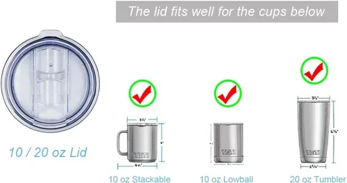 Vista 5 de DOCIK Tapas a prueba de salpicaduras para vaso Yeti Rambler Ozark Trail de 20 onzas y más vasos de viaje, también aptas para Yeti Lowball de 10