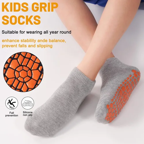Vista 5 de ELUTONG Calcetines de trampolín para niños con agarres antideslizantes, 6 pares de calcetines con agarre para casa de rebote para niños y niñas