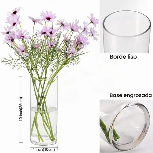 Vista 2 de Jarrones cilíndricos de 10 pulgadas de alto, juego de 3 jarrones de cristal para centros de mesa, florero floral decorativo para decoración
