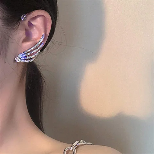 Vista 3 de Aretes de oreja, aretes de ala de ángel, sin perforación, ajustable, con clip, para cartílago, trepador, joyería