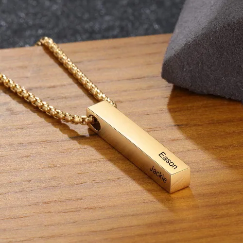Vista 5 de Lam Hub Fong Collar de barra con nombre personalizado para hombre, collar de cruz personalizado con inicial para padre, hermano, regalos del día