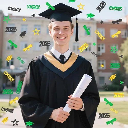 Vista 3 de MARFOREVER Confeti de graduación verde, negro y dorado, confeti de graduación de clase de 2026, centro de mesa para eventos temáticos de 2026
