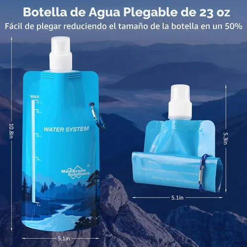 Vista 2 de Membrane Solutions Botella de agua plegable de 23 onzas, botella de agua plegable con mosquetón, sin BPA, a prueba de fugas para viajes, camping