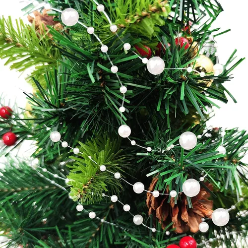 Vista 4 de Guirnalda de 66 pies de cuentas de Navidad con perlas en cadena para decoración de árbol de Navidad, interior, exterior, hogar, repisa, chimenea
