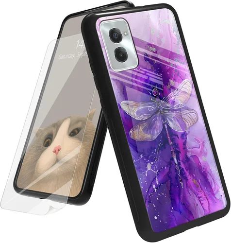 Vista 81 de Funda para Motorola Moto G Play 4G 2024 con protector de pantalla, parte trasera de vidrio templado + funda de silicona suave TPU absorción