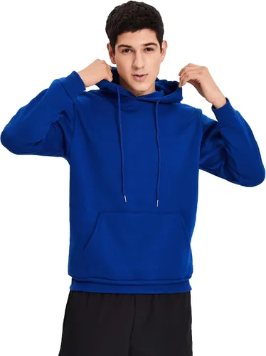 Vista 3 de SOLY HUX Sudadera con capucha para hombre con estampado de letras, manga larga, bolsillo con cordón, Azul