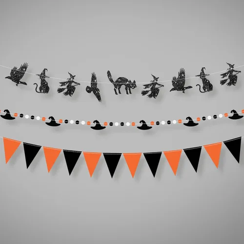 Vista 7 de KatchOn, Guirnalda de Halloween naranja y negra con purpurina, 10 pies, paquete de 3, banderines para decoraciones de Halloween, guirnalda