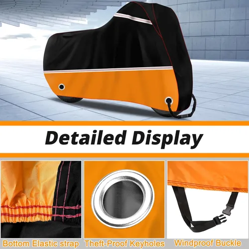 Vista 4 de Funda para motocicleta, protección impermeable para exteriores para todas las estaciones con costura en línea inclinada XXXL, se adapta hasta 116