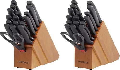 Vista 7 de Farberware Never Needs Sharpening - Juego de bloques de cuchillos de acero inoxidable de alto carbono con asas antideslizantes, 18 piezas