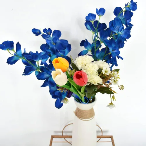 Vista 7 de Tallos de orquídeas artificiales de 26.7 pulgadas, 12 piezas de orquídeas de seda azul turquesa para boda, ramo de novia, corona, centro de mesa