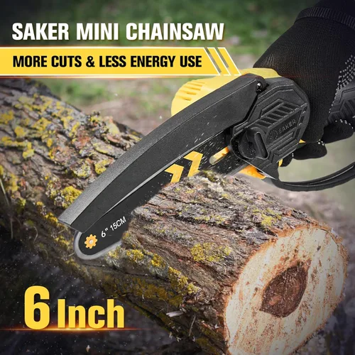 Vista 2 de Saker Mini motosierra inalámbrica de 6 pulgadas, interruptor de actualización 2023 de bloqueo de seguridad y mini motosierra eléctrica Saker de 6