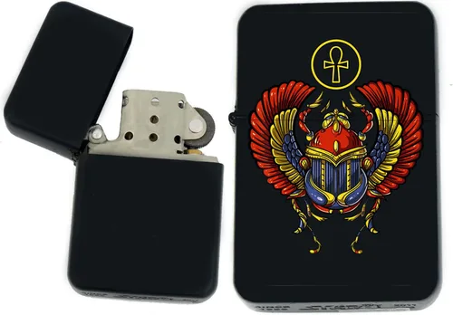 Vista 4 de Faraón, egipcio, tutankamón, cleopatra, ojo de Horus, pirámides-Ankh, leona-diosa única coleccionable s Infinity negro mate encendedores a prueba