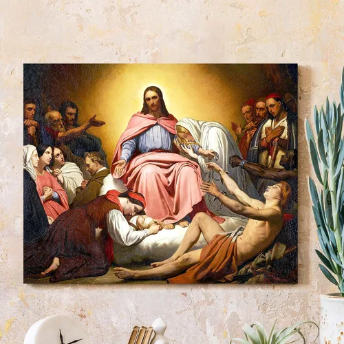 Vista 13 de Anunciación de Leonardo da Vinci Reproducciones de arte clásico, impresiones en lienzo giclée para decoración del hogar, 16 x 30 pulgadas