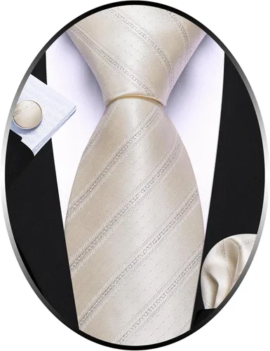 Vista 381 de Barry.Wang Juego de corbatas para hombre, corbata de seda a rayas, tejido a cuadros, gemelos formales, negocios, boda