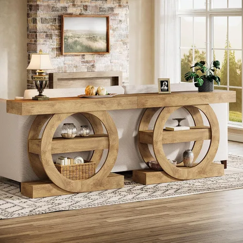 Vista 8 de Tribesigns Mesa de entrada de 41 pulgadas con almacenamiento, mesa consola de granja de 3 niveles con estantes, mesas de vestíbulo de madera