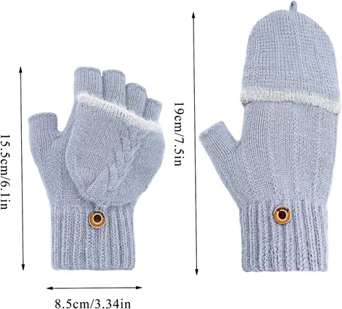 Vista 101 de Beurlike Guantes de invierno para mujer, de lana cálida, a prueba de viento, convertibles, sin dedos