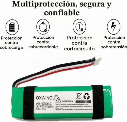 Vista 2 de Batería compatible con Charge 3 Batería GSP1029102A Reemplazo Charge3 3.7V 7000mAh (paquete de 1)