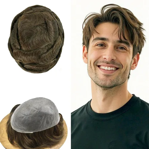 Vista 17 de Toupee - Sistemas de cabello humano para hombre, 0.002 in, piel ultrafina para hombre, tupé en V, polivinílico de poliuretano natural, piezas