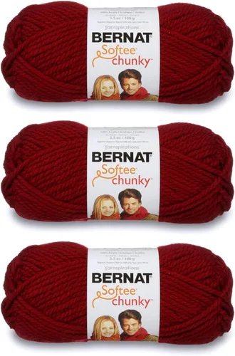 Vista 28 de Ovillo sólido Bernat Softee Chunky, Acrílico, Rojo Berry, Paquete de 1