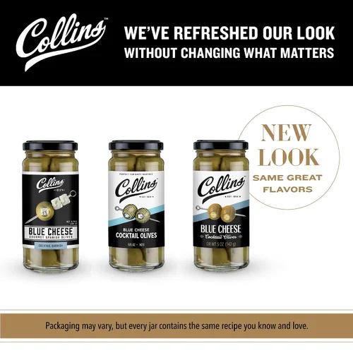Vista 5 de Collins Aceitunas rellenas de pimiento - Aceitunas de cóctel gourmet - Aceitunas de reina españolas con pimienta de pimiento, cóctel de Martini