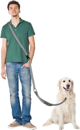 Vista 11 de Correa de perro manos libres, correa cruzada para perro, cinturón de cintura de 5.3 a 7.8 pies con cinturón de seguridad para automóvil