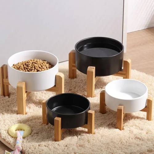 Vista 7 de Tazón de cerámica elevado/relevado negro Petygooing para razas pequeñas de perros, plato de comida y agua para perros con soporte, cuenco
