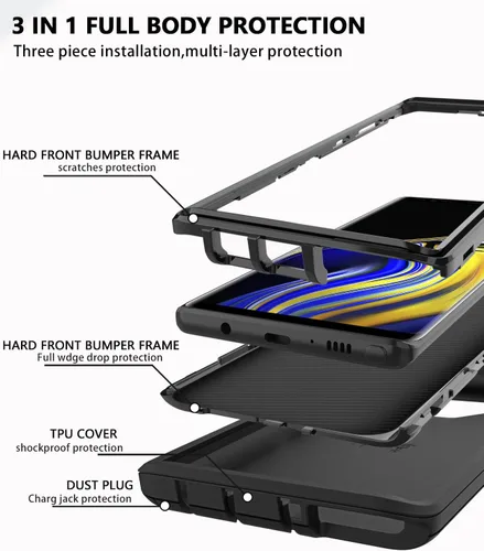 Vista 3 de Funda para Samsung Galaxy Note 9, a prueba de caídas, a prueba de golpes, resistente, funda protectora para Samsung Note 9, 6.4 pulgadas (negro)