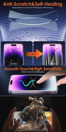 Vista 4 de Protector de pantalla frontal flexible para iPhone 15 Plus 6.7 "Película de hidrogel 3D transparente TPU sensible al tacto Desbloqueo de huellas