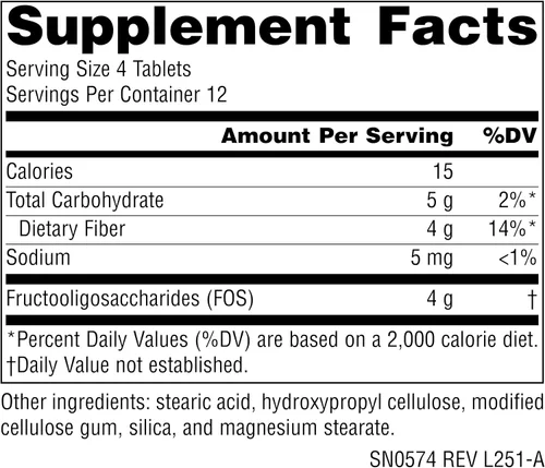 Vista 2 de Source Naturals FOS 1000 mg Fructooligosacáridos Potenciador Probiótico - 50 Tabletas