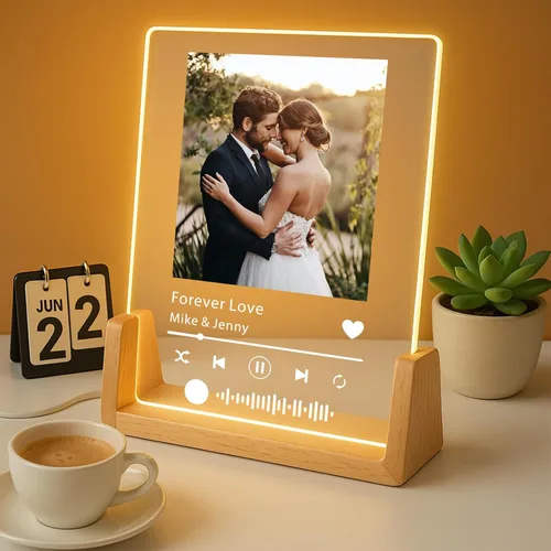Vista 9 de Marco de fotos personalizado con foto, placa acrílica personalizada con base de luz nocturna LED, regalos de cumpleaños de aniversario para familia
