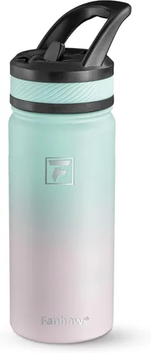 Vista 30 de Fanhaw Botella de Agua Aislada para Niños de 18 Oz con Tapa de Pajita – Acero Inoxidable de Doble Pared al Vacío, A Prueba de Fugas, Botellas