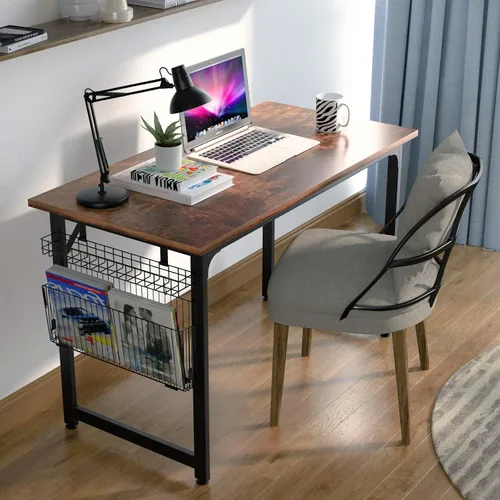 Vista 4 de ASTARTH Escritorio para computadora de estudio, escritorio de oficina en casa de 40 pulgadas, mesa de almacenamiento de madera, mesa