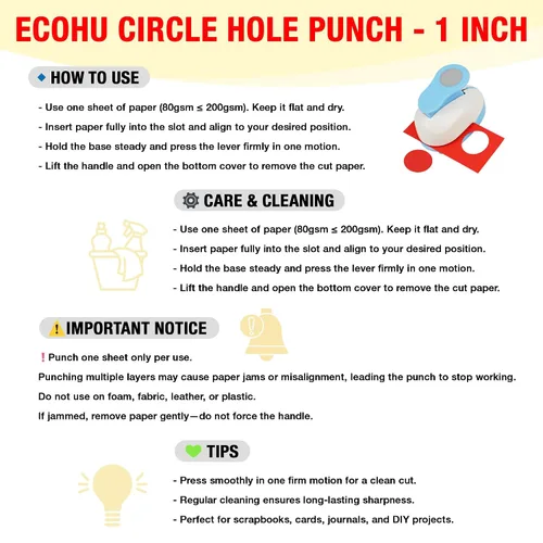 Vista 5 de Ecohu Perforadora Circular de 1 Pulgada para Manualidades, Perforadora de Papel en Forma de Círculo, Perforadora de Palanca para Manualidades