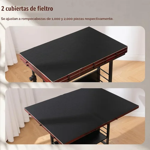 Vista 5 de Tektalk Tabla de rompecabezas plegable de 2000 piezas con ajuste de altura, mesa de rompecabezas con 2 cubiertas de fieltro y 8 bandejas/cajones