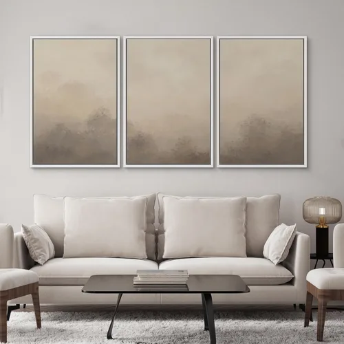 Vista 9 de SIGNWIN Lienzo enmarcado para pared, juego de arte neutro de bosque brumoso, ilustraciones en tono tierra, arte moderno, decorativo, bohemio