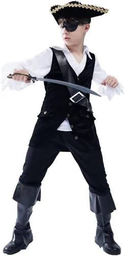 Vista 3 de DSplay Disfraz de pirata para niños, cosplay, ropa para niños, juego de rol, fiesta de Halloween para niños