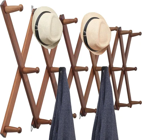 Vista 37 de WEBI Perchero de Pared Acordeón, Perchero de Sombreros de Madera Expandible para Perchero de Abrigos Montado en Pared, Soporte de Ganchos Acordeón