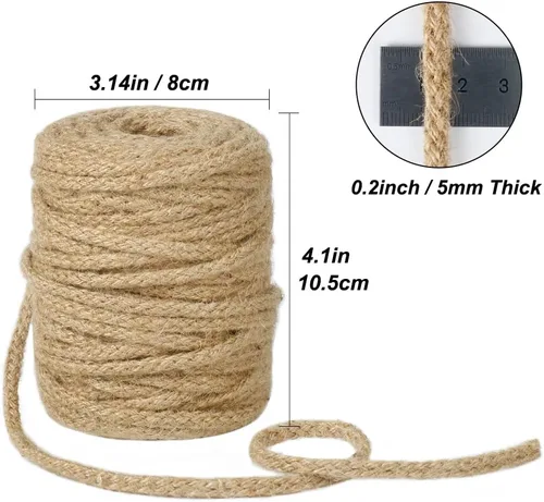 Vista 5 de Tenn Well Cordel de yute de 0.197 in, cuerda natural trenzada de 100 pies, cordel grueso para manualidades, envoltura de regalos, jardinería