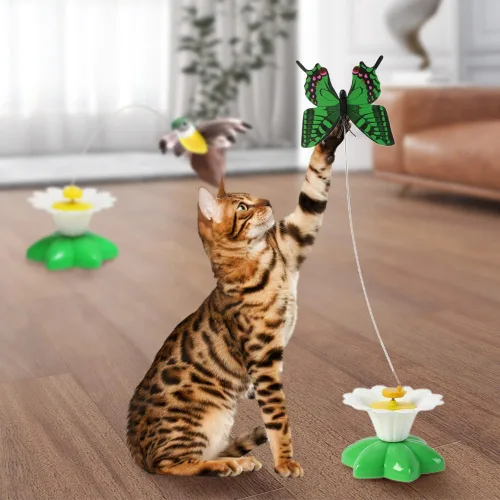Vista 7 de Juguete eléctrico para gatos, juguete interactivo de pájaro para gatos, juguete eléctrico giratorio de 360 grados, mariposa voladora, juguete