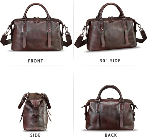 Vista 4 de Bolso de cuero genuino para mujer, bolso de mano con asa superior, bolso cruzado vintage, bolso de cuero retro