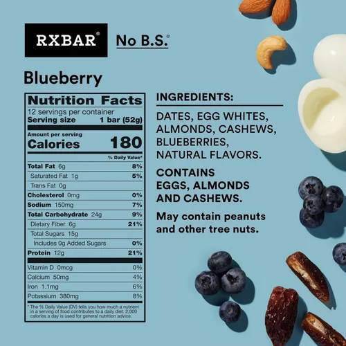 Vista 3 de RXBAR 's Whole Food Protein Bar con 0.42 oz de proteína de clara de huevo y 6 a 8 ingredientes (arándano) (paquete de 6)